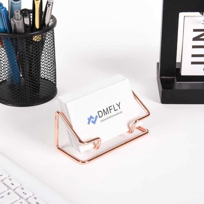 DMFLY Business Card Holder for Desk, Metal Cute Card Display Stand, Compatible with Various Countertops, Horizontal Rose Gold - Image 5